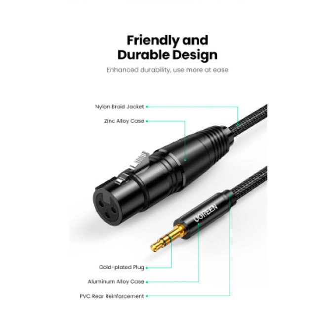 Ugreen Кабель мультимедійний 3.5mm M to XLR F 1.0m AV182 black Ugreen (20763)