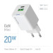 ColorWay Мережевий зарядний пристрій ColorWay GaN Mini 20W PD Port PPS USB (Type-C PD + USB QC4.0) White (CW-CHS062PD-WT)