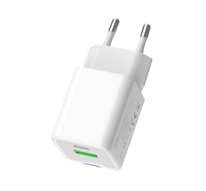 ColorWay Мережевий зарядний пристрій ColorWay GaN Mini 20W PD Port PPS USB (Type-C PD + USB QC4.0) White (CW-CHS062PD-WT)