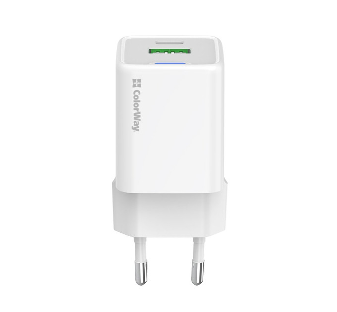ColorWay Мережевий зарядний пристрій ColorWay GaN Mini 20W PD Port PPS USB (Type-C PD + USB QC4.0) White (CW-CHS062PD-WT)