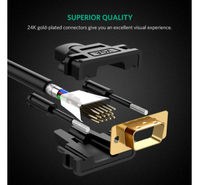 Ugreen Кабель мультимедійний VGA M to VGA M 2.0m VG101 black Ugreen (11646)