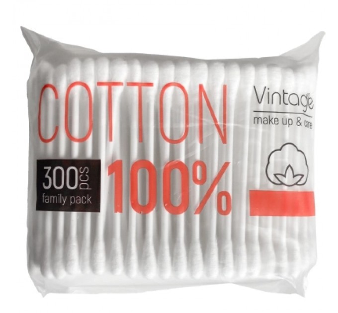 Ватні палички Vintage Cotton В поліетиленовій упаковці 300 шт. (4823098414605)