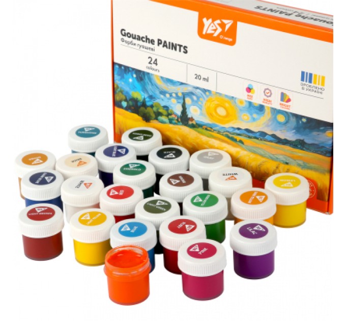 Гуашеві фарби Yes Orange Line 24 кольорів по 20 мл (230434)