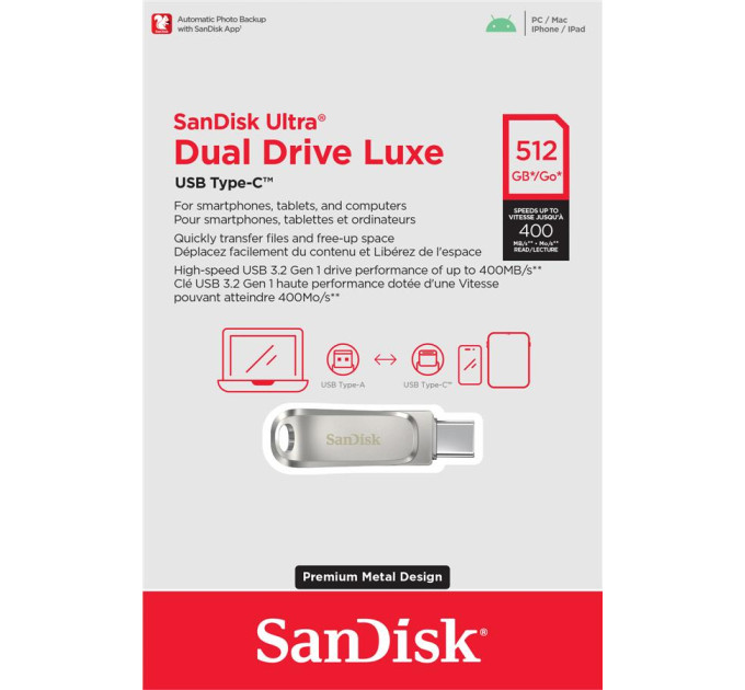 SanDisk USB флеш накопичувач SanDisk 512GB Ultra Dual Drive Luxe USB 3.1 + Type-C (SDDDC4-512G-G46)