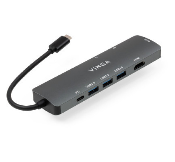 Vinga Концентратор Vinga USB-C 3.1 to HDMI+RJ45_1Gbps+3xUSB3.0+SD/TF+PD100W (VHYC8)