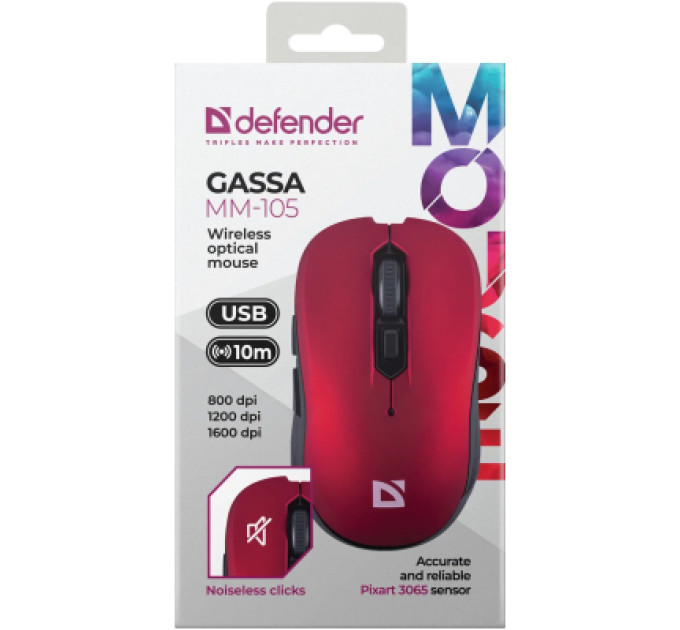 Defender Мишка Defender Gassa MM-105 Wireless Red (52103)