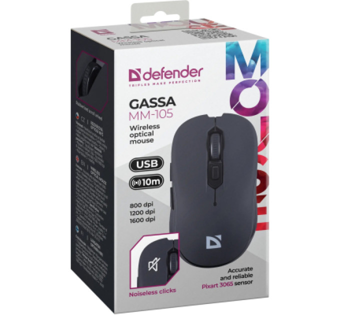 Defender Мишка Defender Gassa MM-105 Wireless Black (52105)