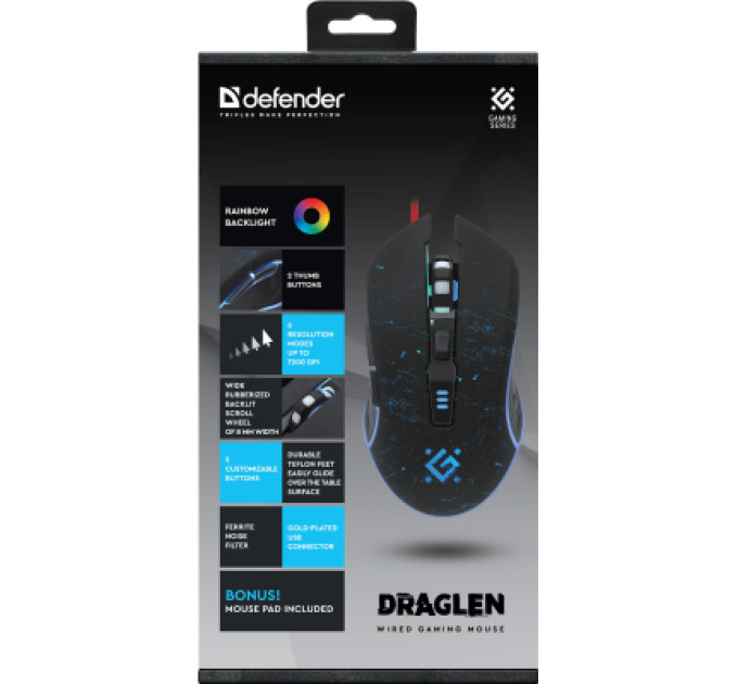 Defender Мишка Defender Draglen GM-907 RGB USB Black (52907)