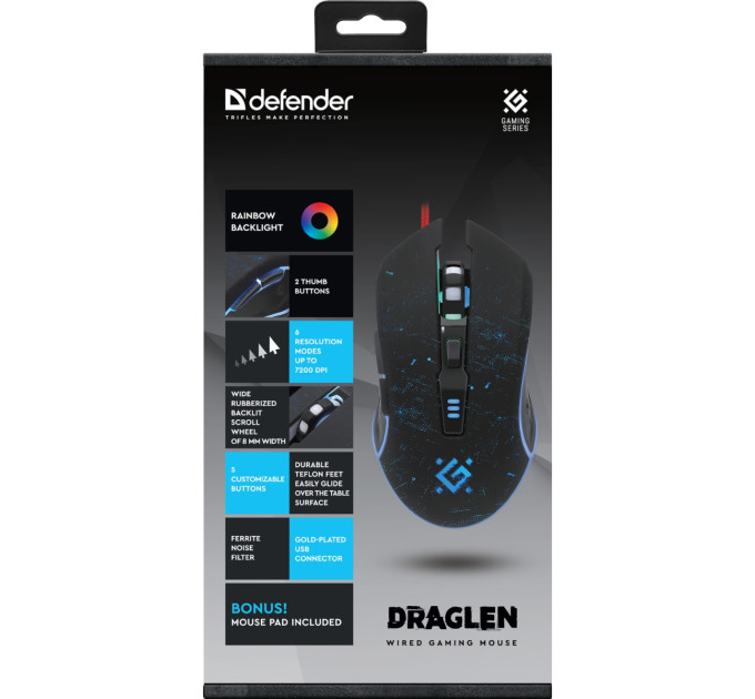 Defender Мишка Defender Draglen GM-907 RGB USB Black (52907)