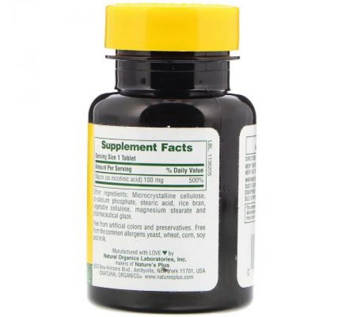 Вітамін Natures Plus Ніацин, Niacin, 100 мг, 90 таблеток (NAP-01850)