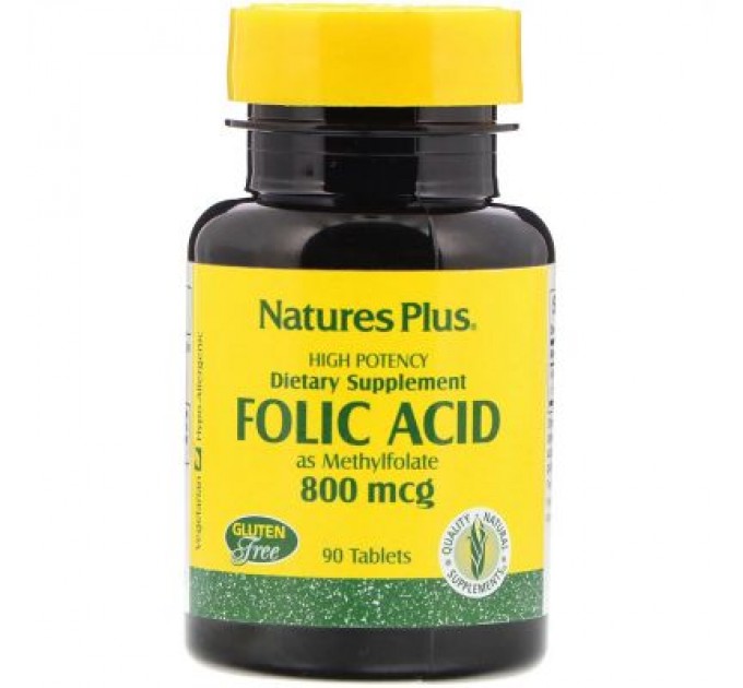 Вітамін Natures Plus Фолієва кислота, 800 мкг, 90 таблеток (NAP-01790)