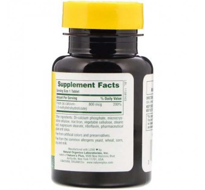 Вітамін Natures Plus Фолієва кислота, 800 мкг, 90 таблеток (NAP-01790)