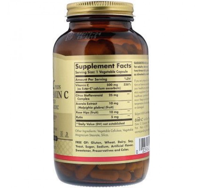 Вітамін Solgar Вітамін С 500 мг, Ester-C Plus, 250 вегетаріанських капсул (SOL-01049)