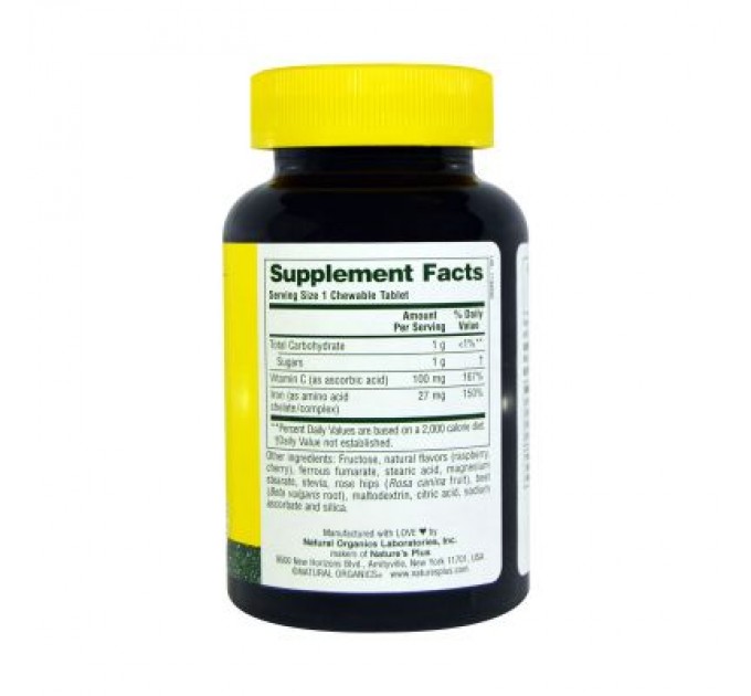 Мінерали Natures Plus Залізо з вітаміном С, Chewable Iron, 90 жувальних таблеток (NAP-03421)