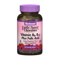 Вітамін Bluebonnet Nutrition Вітамін В6, B12 + Фолієва кислота, Смак Малини, Earth Sweet (BLB-00445)