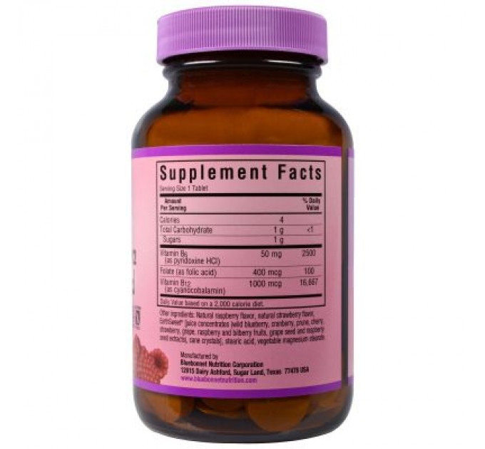 Вітамін Bluebonnet Nutrition Вітамін В6, B12 + Фолієва кислота, Смак Малини, Earth Sweet (BLB-00445)