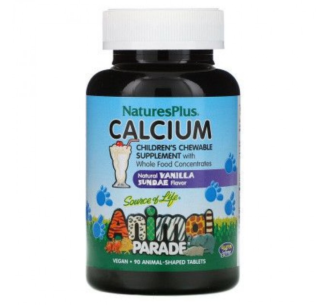 Мінерали Natures Plus Кальцій для Дітей, Смак Ванілі, Animal Parade, 90 жувальних (NAP-29996)