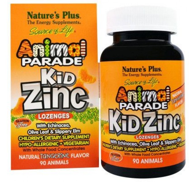 Мінерали Natures Plus Цинк для Дітей, Смак Мандарина, Kid Zinc, Animal Parade, 90 (NAP-29964)