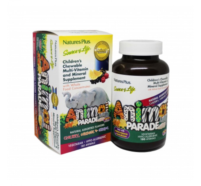 Мультивітамін Natures Plus Мультивітаміни для Дітей, Смак Асорті, Animal Parade, 180 жу (NAP-29982)