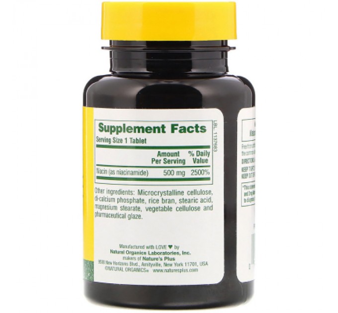 Вітамін Natures Plus Ніацинамід (В3), Niacinamide, 500 мг, 90 таблеток (NAP-01890)