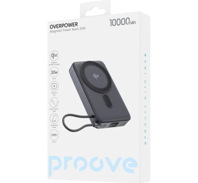 Proove Універсальна мобільна батарея Proove OverPower 35W 10000mAh Qi2 Gray (PBOP35012105)