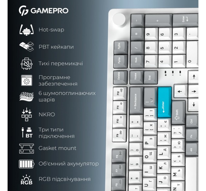 Клавіатура бездротова GamePro Asgard Drakkar Keychron Super Red Switch White (MK305WH)