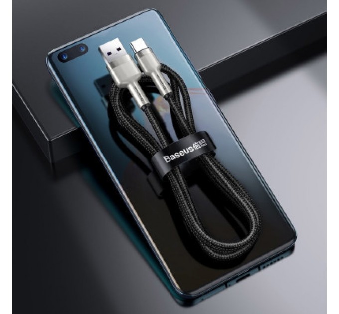 Дата кабель USB 3.1 AM to Type-C 0.25m CAKF 6.0A 66W Cafule Series Metal Data Cable Black Baseus (CAKF000001)