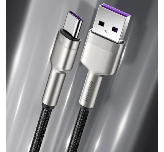 Дата кабель USB 3.1 AM to Type-C 0.25m CAKF 6.0A 66W Cafule Series Metal Data Cable Black Baseus (CAKF000001)