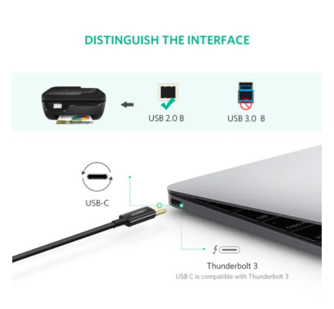 Ugreen Кабель для принтера USB-C 2.0 to BM 2.0m US241 black Ugreen (50446)