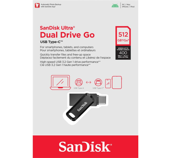 SanDisk USB флеш накопичувач SanDisk 512GB Ultra Dual Go Black USB/Type-C (SDDDC3-512G-G46)