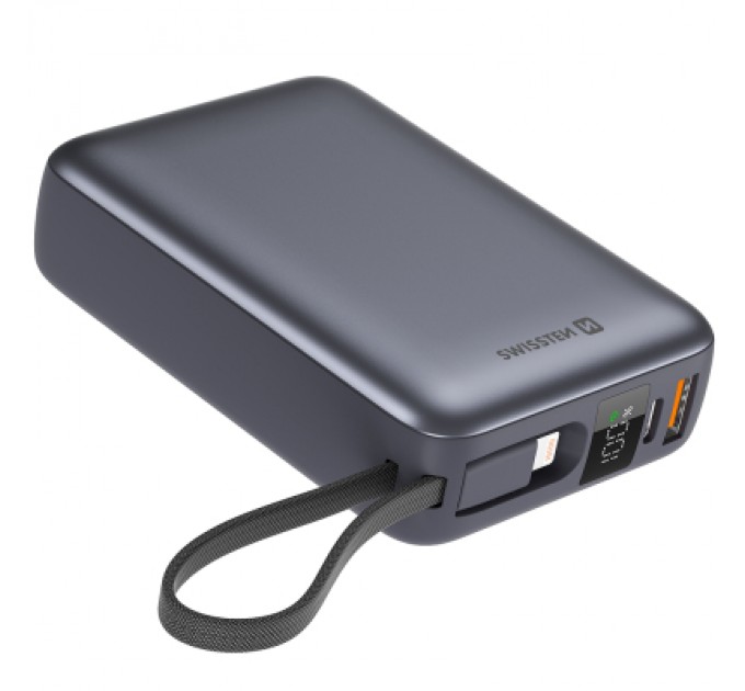 Батарея універсальна SWISSTEN 20000mAh SPACE 22/5W PD QC w/built-in cables USB-C/LIGHTNING Silver (8595217490598)