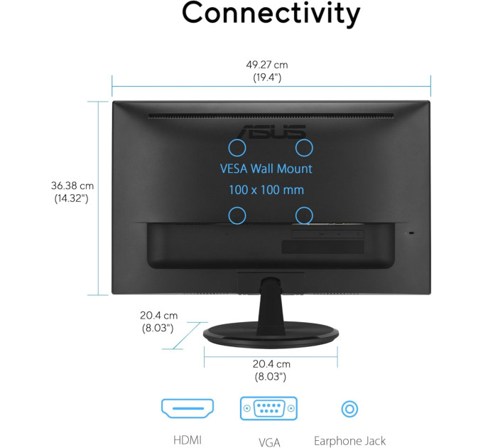 ASUS Монітор Asus 21.45" VP227HF (90LM0880-B01O71) VA Black 100Hz
