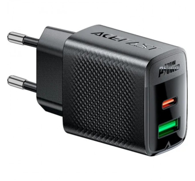 Зарядний пристрій Acefast 2xUSB 30W (USB-C+USB-A) Gan A98 Black (6974316283263)