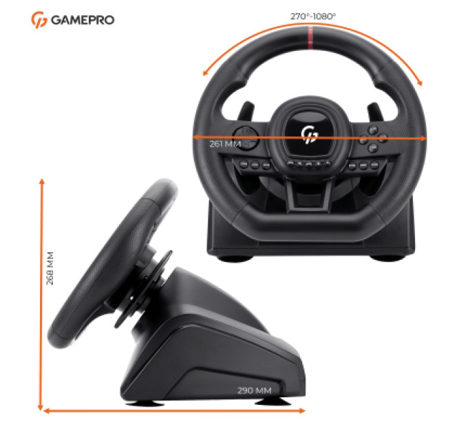 GamePro Кермо GamePro RW038PM з педалями та коробкою передач PC/XBOX360/XBOXONE/SWITCH/PS3/PS4 (RW038PM)