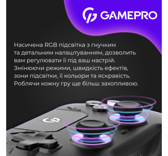 GamePro Геймпад GamePro 2.4G/BT 5.1/USB (Switch/PC/PS/iOS/Android) RGB Black (GPS20B)