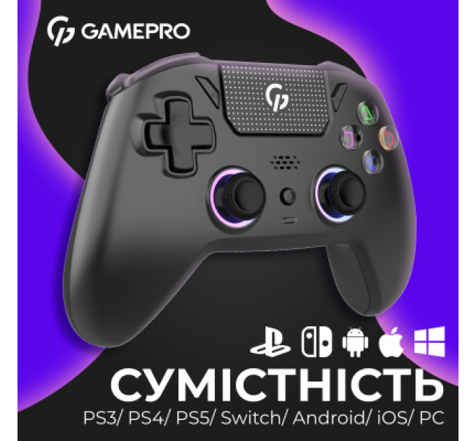 GamePro Геймпад GamePro із зарядною станцією 2.4G/BT 5.1/USB (Switch/PS/PC/iOS/Android) RGB Black (GPS20BDOC)
