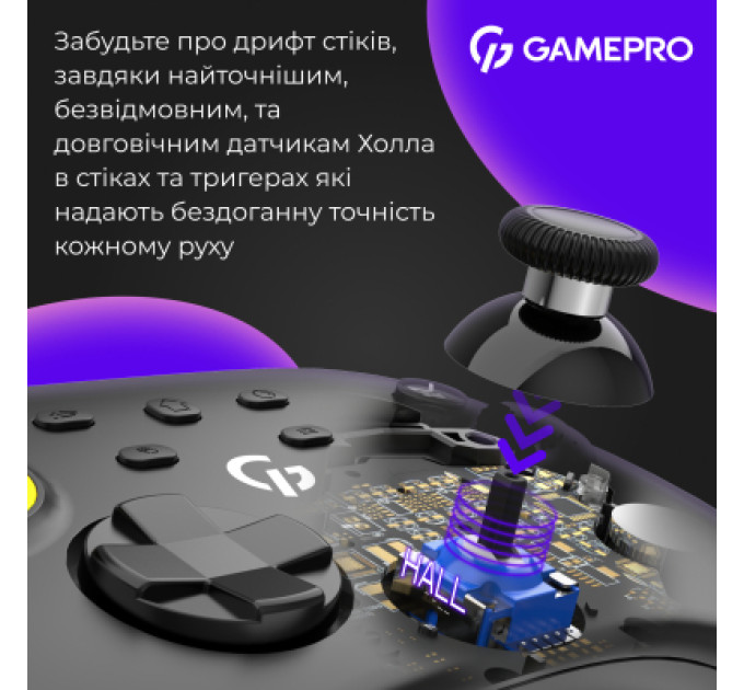 GamePro Геймпад GamePro із зарядною станцією BT 5.3/USB/2.4 ГГц (Switch/PC/iOS/Android) RGB Black (GPX13BDOC)