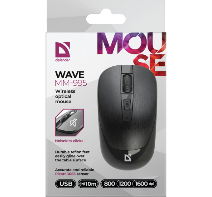 Defender Мишка Defender Wave MM-995 Silent Wireless Black (52995)