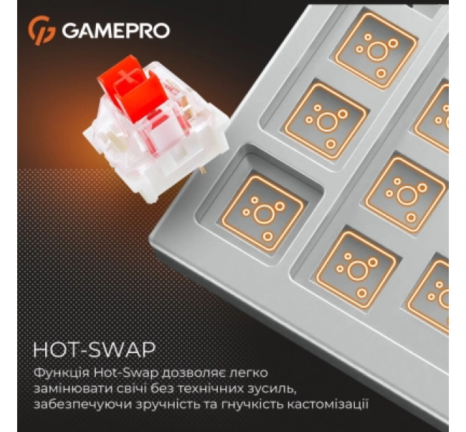 GamePro Клавіатура GamePro Genesis Joker Pro MK124G Pro Outemu Red Switch Wireless/Bluetooth/USB UA Gray (MK124G Pro)
