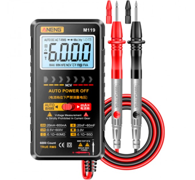 Цифровий мультиметр ANENG M119, V, A, R, C, T, F, функція hFE (M119)