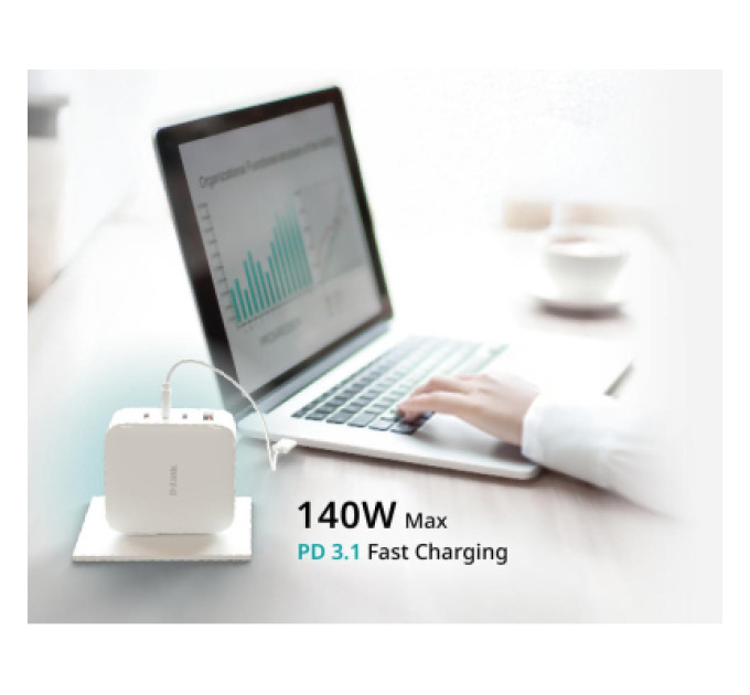 D-Link Зарядний пристрій D-Link 3xUSB-C + 1xUSB PD140W GaN white (DCF-141)