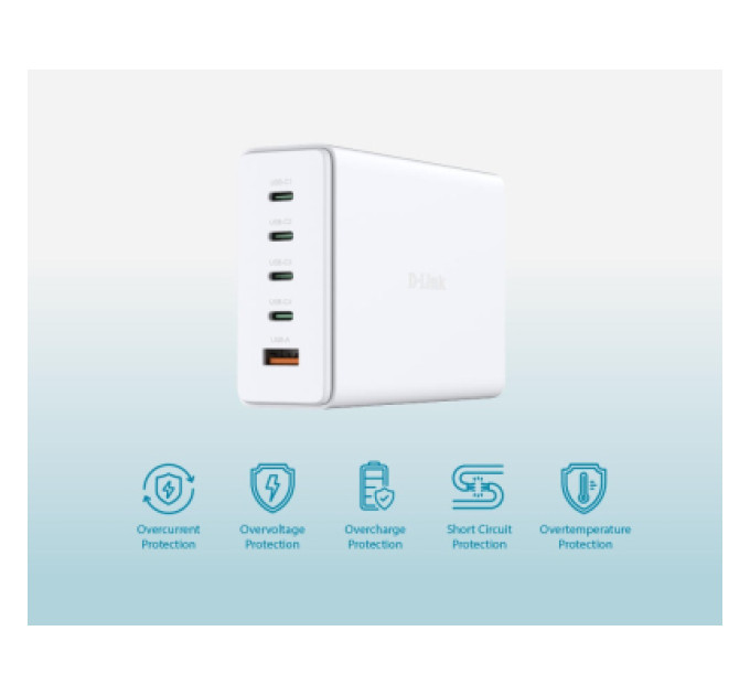 D-Link Зарядний пристрій D-Link 4xUSB-C + 1xUSB PD240W GaN white (DCF-241)
