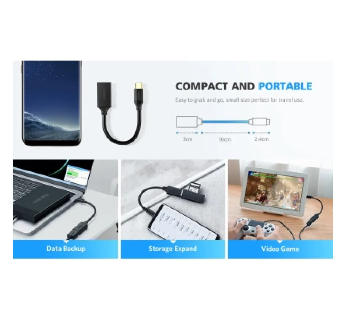 Ugreen Перехідник OTG USB 3.0 AF to USB-C US154 black Ugreen (30701)