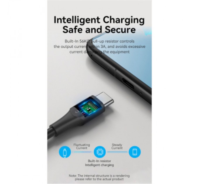 Дата кабель USB 2.0 AM to Type-C 3.0m 3.0A (18W) PVC black Vention (CTHBI)