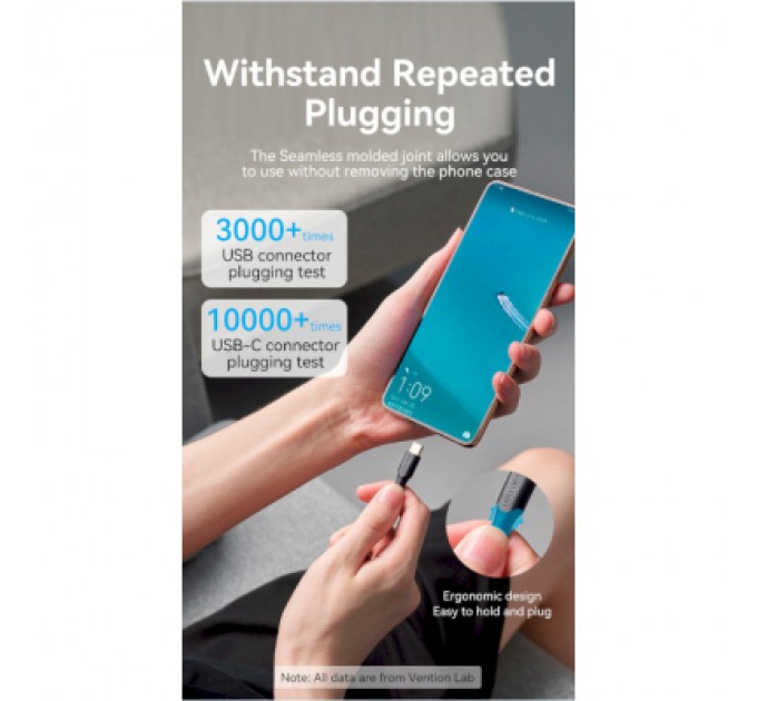 Дата кабель USB 2.0 AM to Type-C 3.0m 3.0A (18W) PVC black Vention (CTHBI)