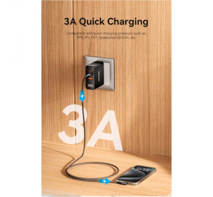 Дата кабель USB-C to USB-C 0.5m USB2.0 60W (20V/3A) angle 90° Gray Aluminum Alloy Vention (TRAHD)