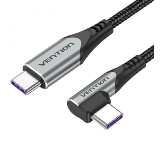 Дата кабель USB-C to USB-C 0.5m USB2.0 60W (20V/3A) angle 90° Gray Aluminum Alloy Vention (TRAHD)