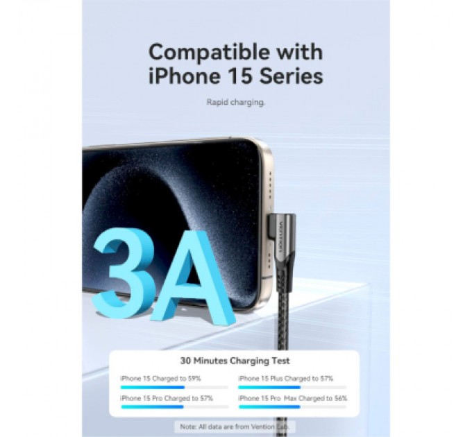 Дата кабель USB-C to USB-C 0.5m USB2.0 60W (20V/3A) angle 90° Gray Aluminum Alloy Vention (TRAHD)