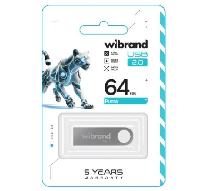 Wibrand USB флеш накопичувач Wibrand 64GB Puma Silver USB 2.0 (WI2.0/PU64U1S)