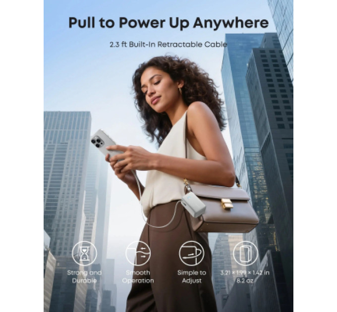 Anker Батарея універсальна Anker Nano 10000mAh, 45W, Built-In USB-C Cable, white (A1638H21)